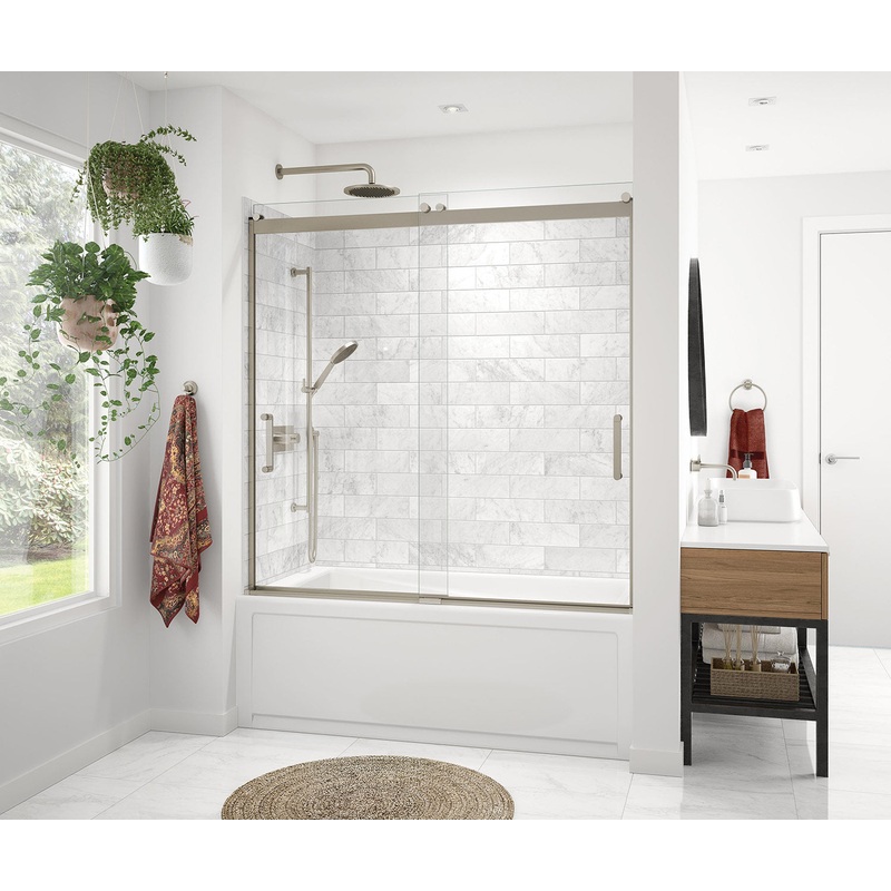 MAAX 136695-900-305-000 Revelation Round 56-59 x 56 -59  in. 8mm Bypass Tub Door for Alcove Installation with Clear glass in Brushed Nickel