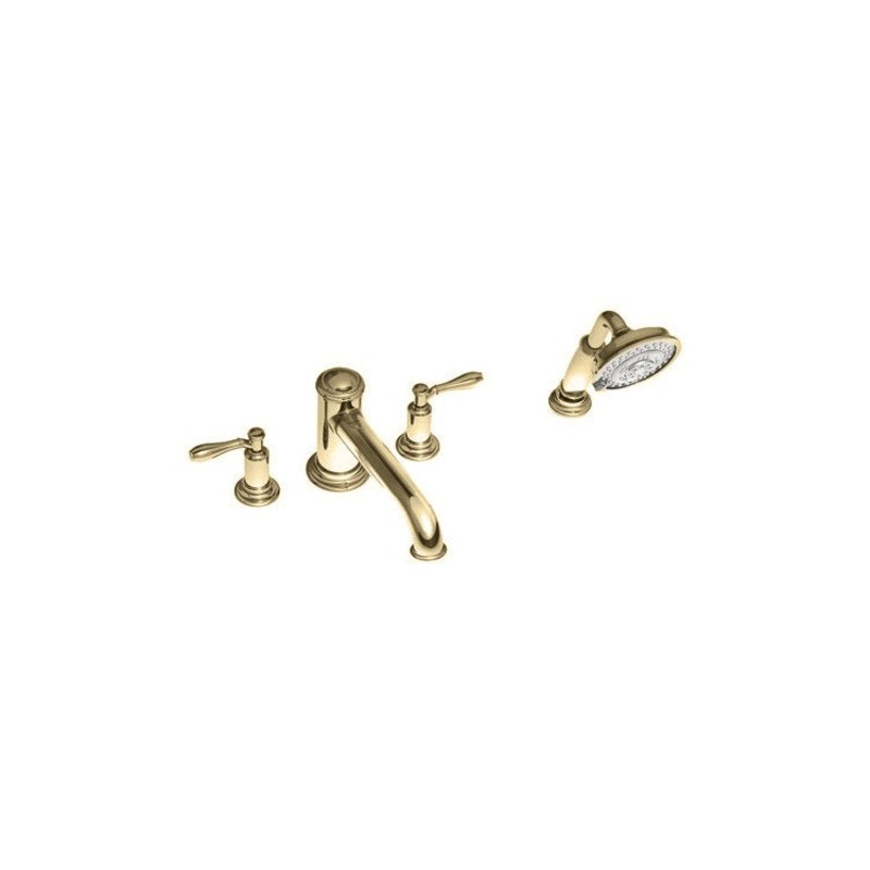 Roman Tub Trim Ithaca Deck Mount with Handshower 2 Lever French Gold PVD ADA 8 Inch Spread