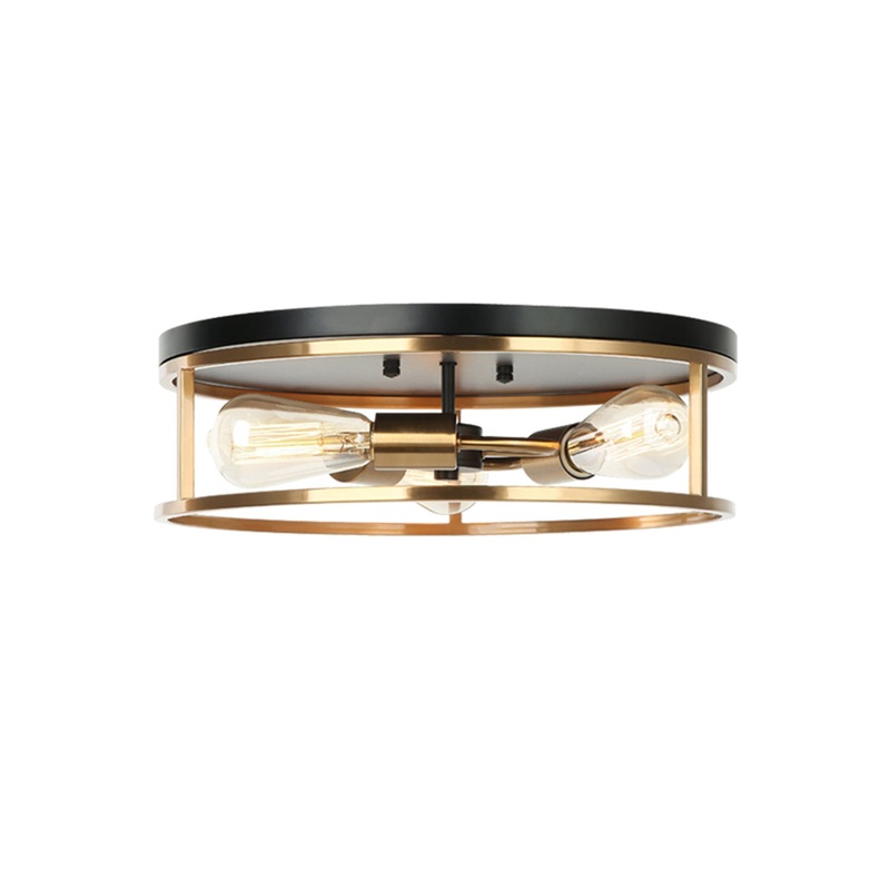 Three Light Flush-Mount from the Knox Collection in Matte Black w/ Brass Finish by Justice Designs