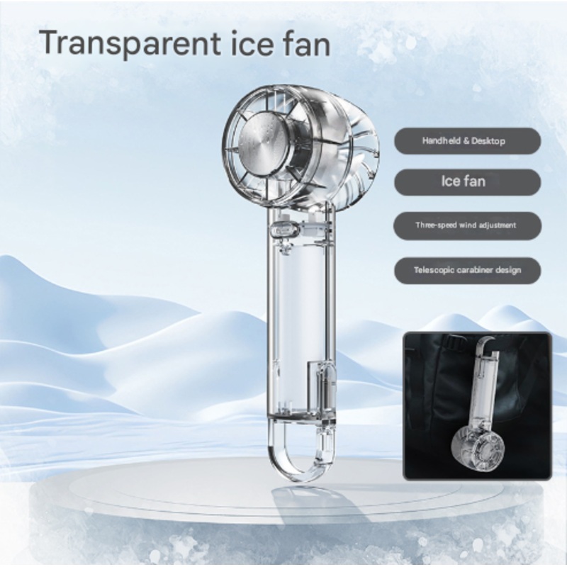 Transparent Black Portable Mini Cooling Fan with Semiconductor Ice Compress – USB-C Rechargeable, 3-Speed Turbine & Transparent Design