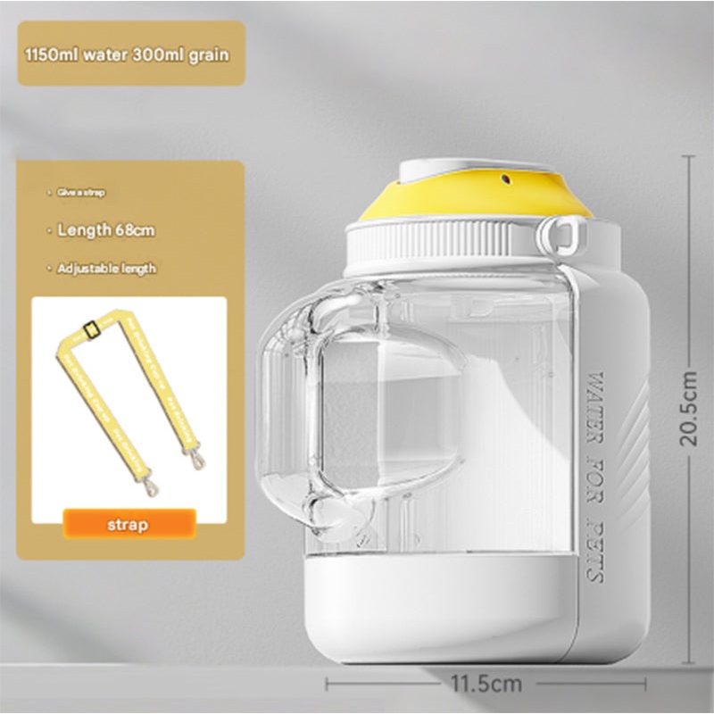 White Large Capacity 2-in-1 Pet Travel Water & Food Bottle Dispenser – Portable Outdoor Dog Feeder with Shoulder Strap