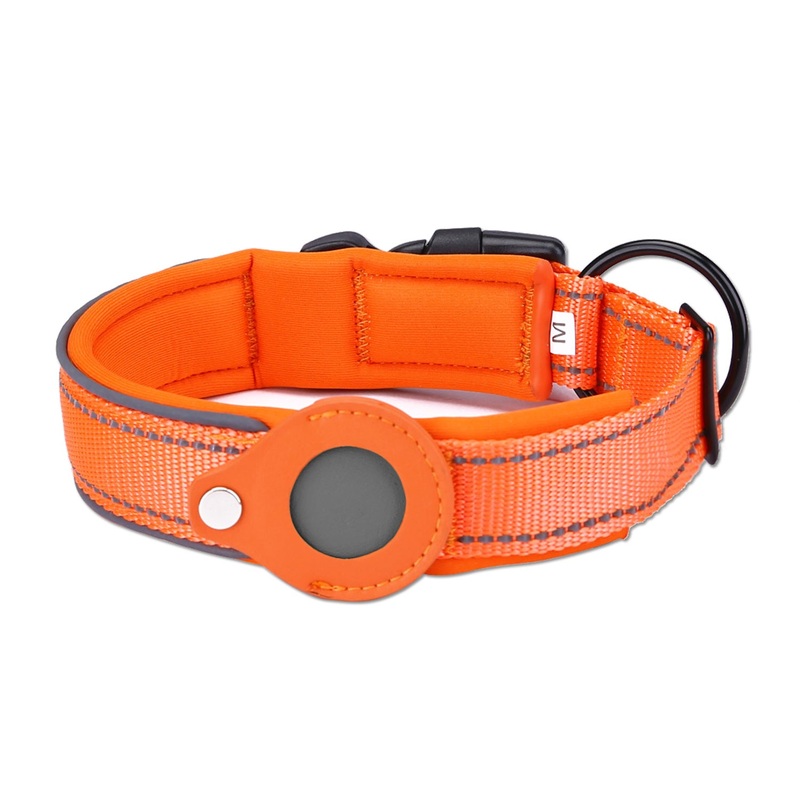 XL Orange Secure Nylon Dog Collar with Built-in Apple AirTag (not included) Holder Case – Pet Tracker Accessory