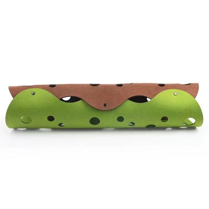 DIY Felt Cat Tunnel – Foldable Egg Roll-Shaped Pet Toy with Multiple Holes(Brown + Green)