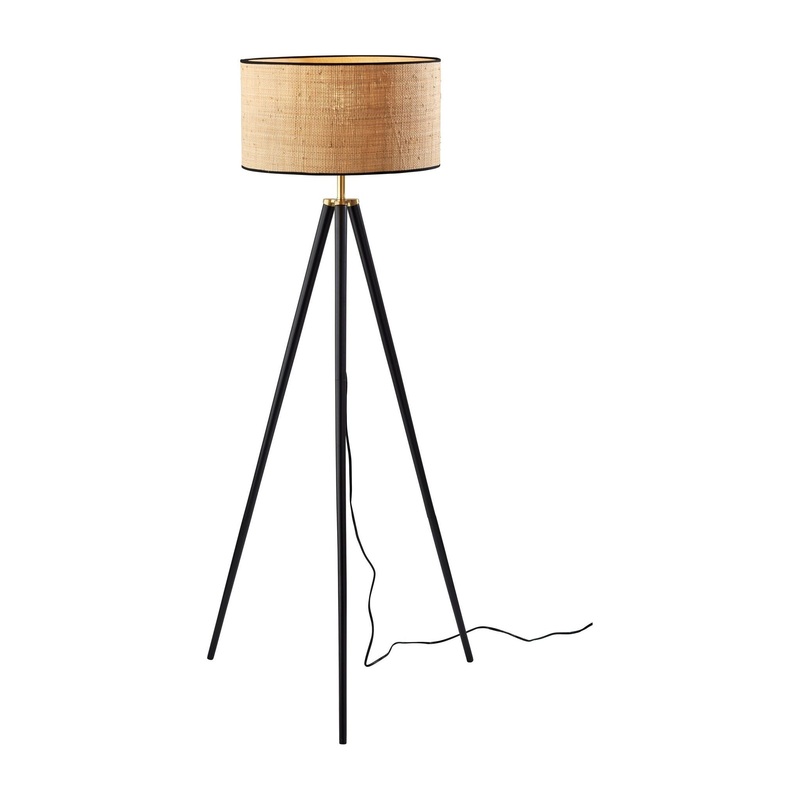 Jackson Floor Lamp Black Wood with Antique Brass Accents