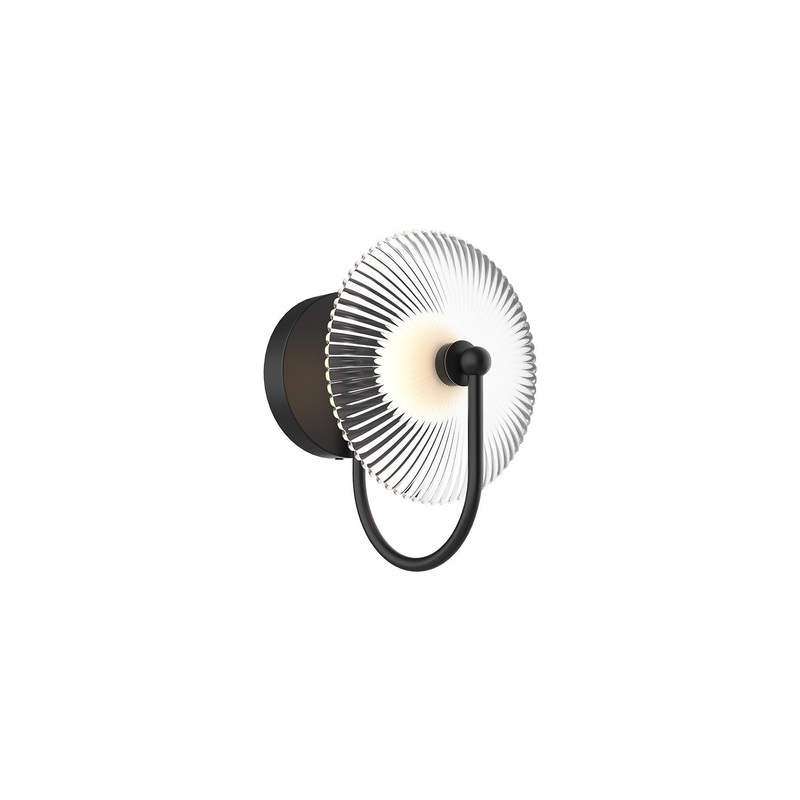 LED Wall Sconce from the Hera Collection in Brushed Gold/Clear Ribbed Glass|Matte Black/Clear Ribbed Glass Finish by Alora
