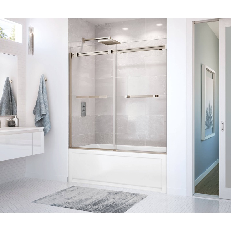 MAAX 136270-900-305-000 Duel 56-59 x 55 -59 in. 8 mm Bypass Tub Door for Alcove Installation with Clear glass in Brushed Nickel