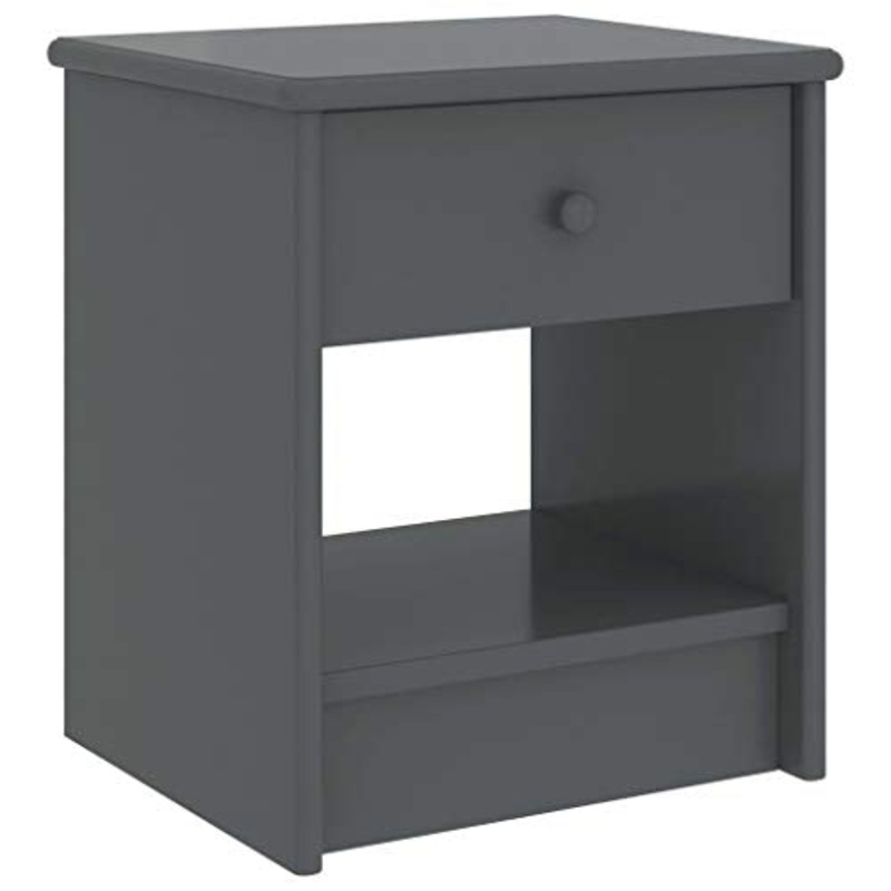 Wakects Comodino con 1 cassetto, in legno di pino massiccio, grigio scuro, 35 x 30 x 40 cm, design industriale