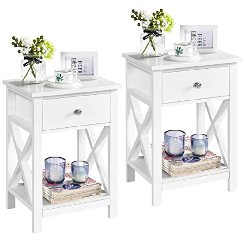 Yaheetech Set 2 Comodini Camera da Letto Bianco Comodino con Cassetto 55 x 40 x 30 cm Tavolino Lato da Divano Stile Shabby Chic Mobiletto da Salotto