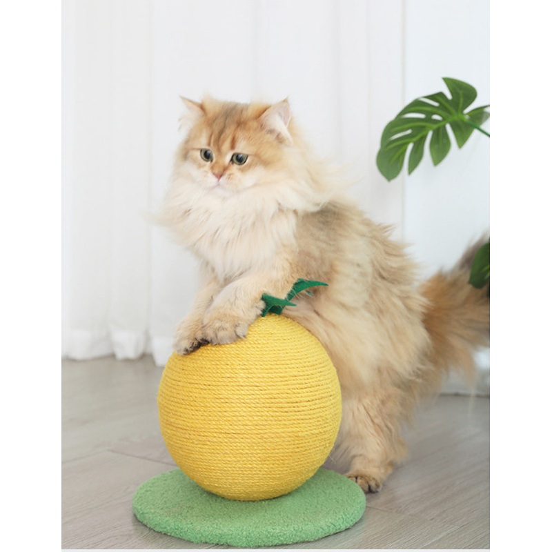 Yellow Pineapple And Green Base Fun Fruit Shaped Sisal Cat Scratcher Ball – Durable Scratching Toy with Stable Base