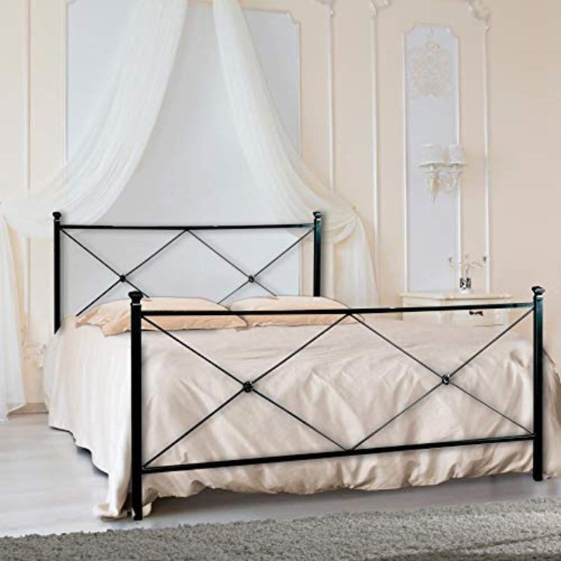 Letto Matrimoniale in Ferro Colore Nero Grafite con PEDIERA PREDISPOSTO per Rete con Piedini 160 X 190 CM. Non Inclusa – Prodotto Made in Italy – ARR014