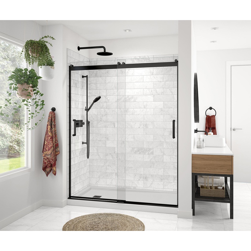 MAAX 136691-900-340-000 Revelation Round 56-59 in. x 70 -73 in. 6 mm Bypass Shower Door for Alcove Installation with Clear glass in Matte Black