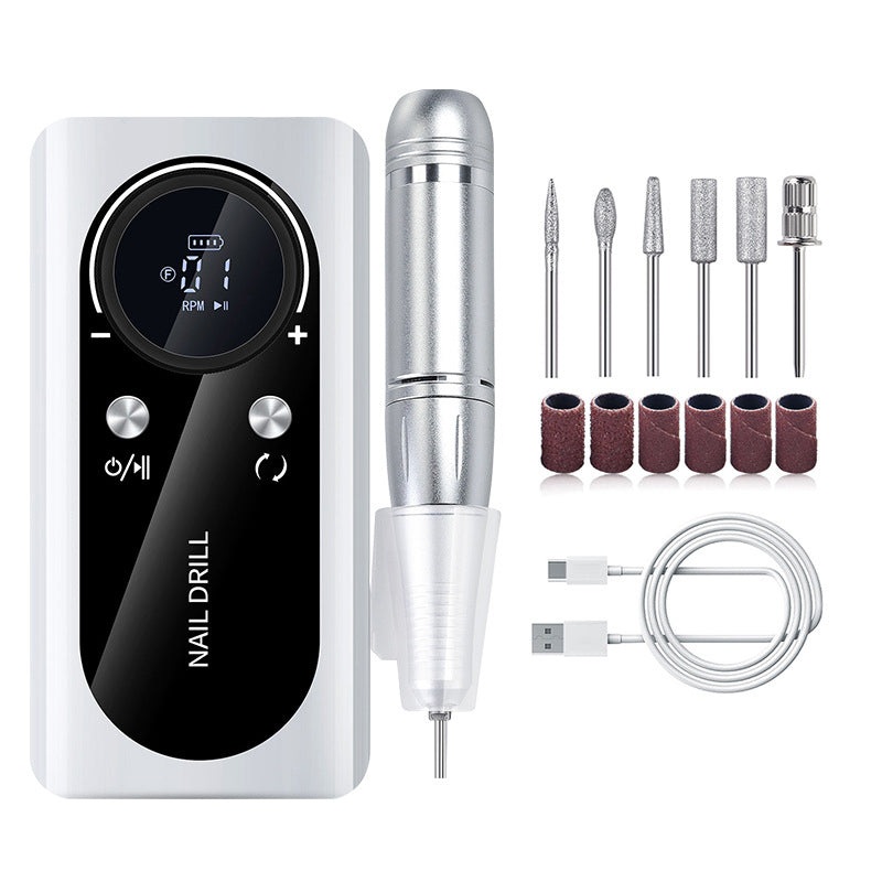 White Professional Rechargeable Nail Drill Machine – 45000RPM Portable E-File Kit for Acrylic, Gel, Polishing & Manicure