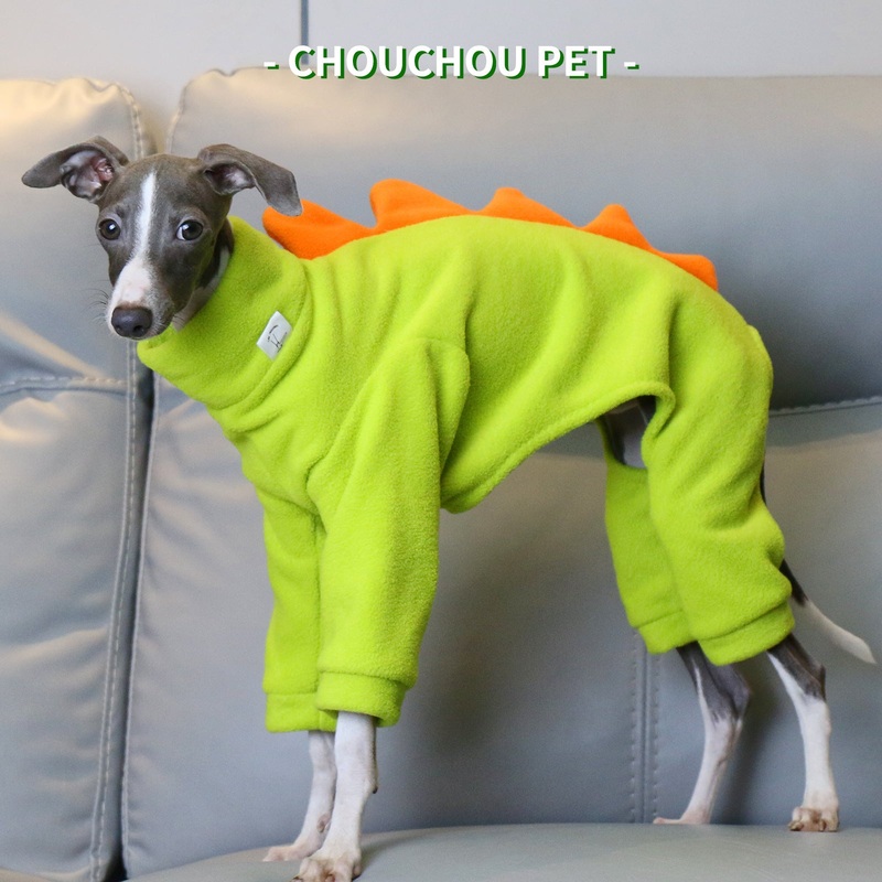 XXL Adorable Dinosaur Fleece Dog Jumpsuit – Warm Winter Pajamas for Whippets & Italian Greyhounds