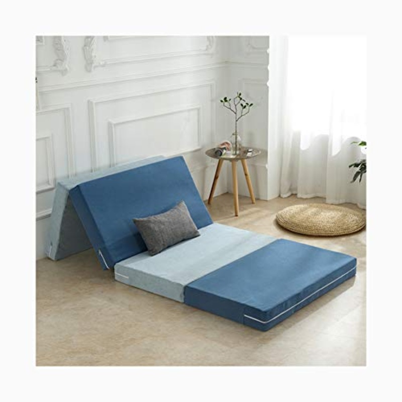 YANGLY 8 Centimetri di Spessore Materasso Pieghevole Multifunzione 4 Fold Materasso for I Giochi di Gioco, Picnic, Yoga, Tatami (Color : Striped Blue, Size : 59x79inch)