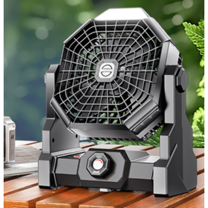 Black Portable USB Camping Fan with 7800mAh Battery and 3-Mode LED Lighting