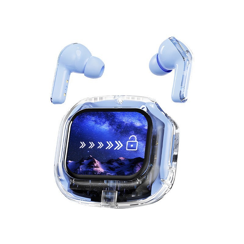 Blue Smart TWS Earbuds with Full-Color LCD Touchscreen Case – Bluetooth 5.4, HiFi Stereo & ENC Noise Cancelling