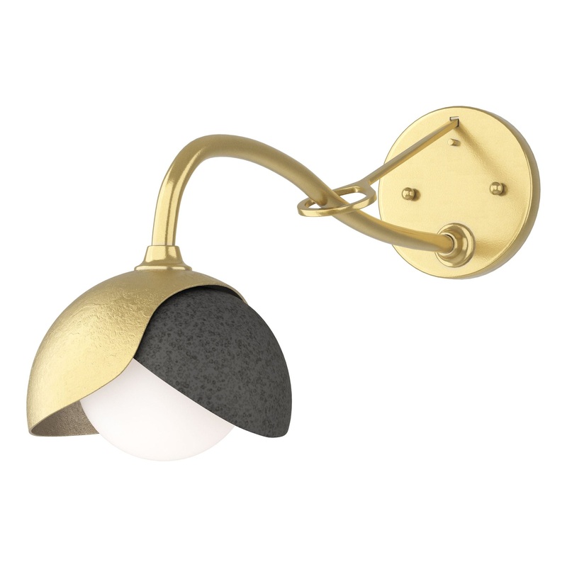 Brooklyn 1-Light Double Shade Long-Arm Sconce Modern Brass Natural Iron