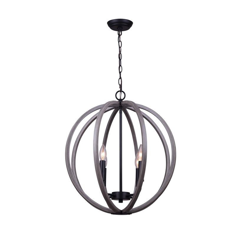 Canarm IPL673B04BKD20 Armelle Four Light Pendant Black/Grey/Faux Wood
