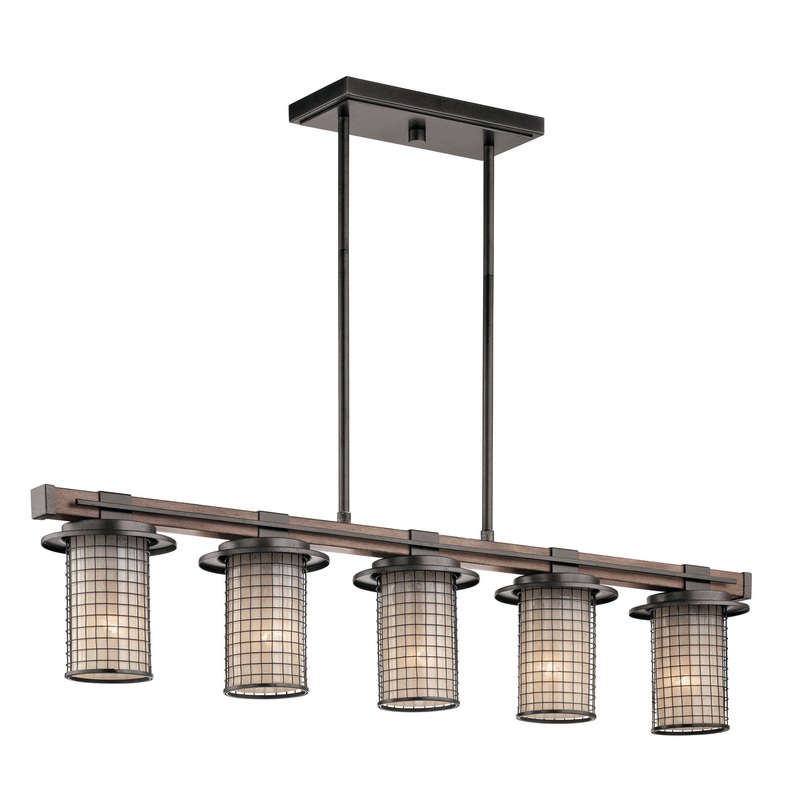 Kichler 43590AVI Five Light Linear Chandelier, Anvil Iron