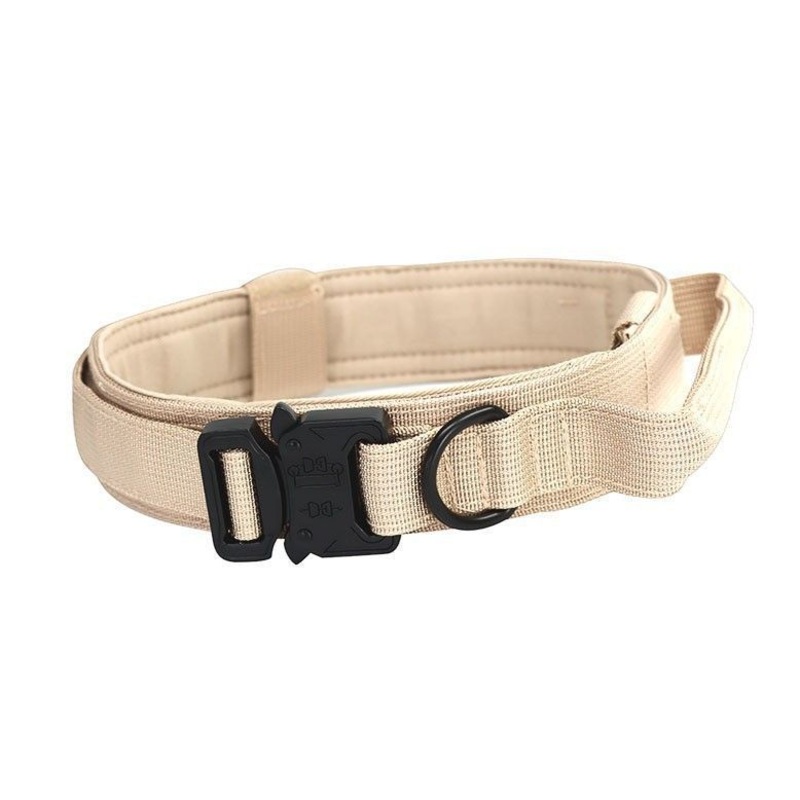 M Khaki Tactical Dog Collar – Heavy Duty Nylon Pet Collar for Medium & Large Dogs, Adjustable (3.8cm Width)