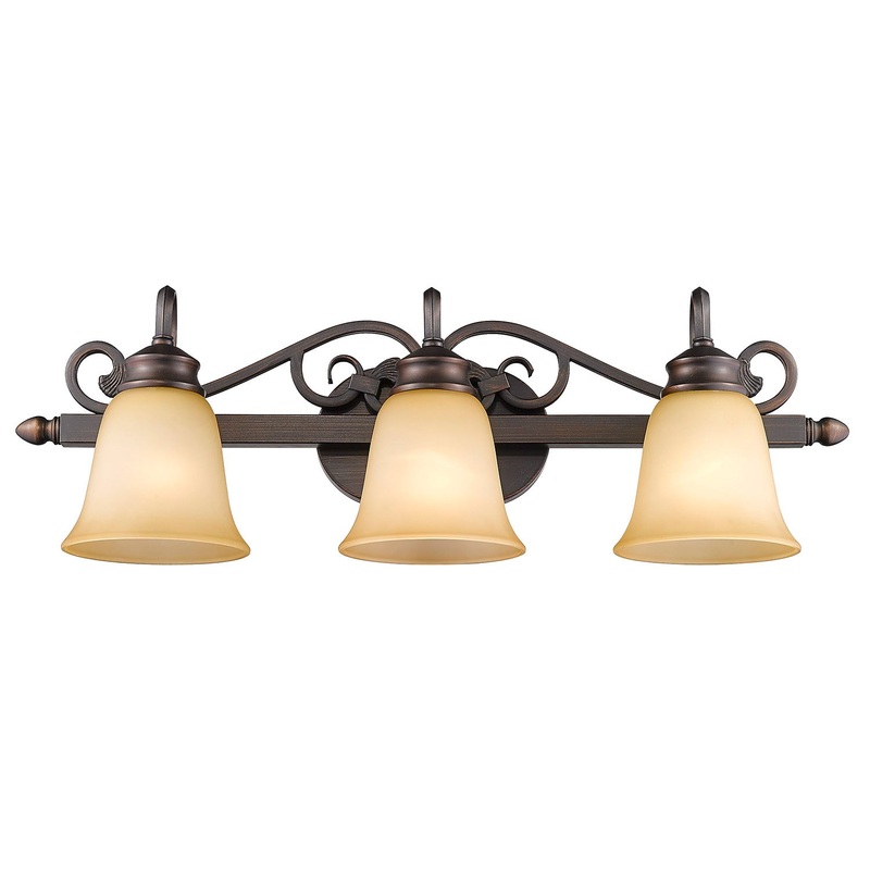 Belle Meade 3 Light Bath Vanity in Rubbed Bronze with Tea Stone Glass
