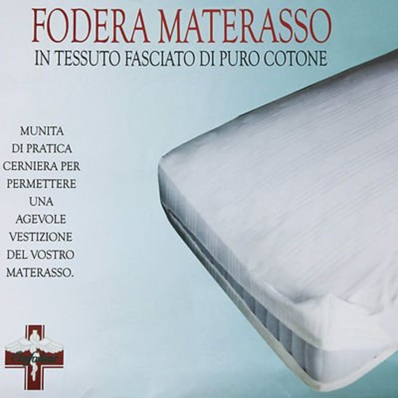 Coprimaterasso 1 Piazza e Mezza Traversa con Cerniera / Zip a Sacco in Puro Cotone 120 x 195 + 25 cm