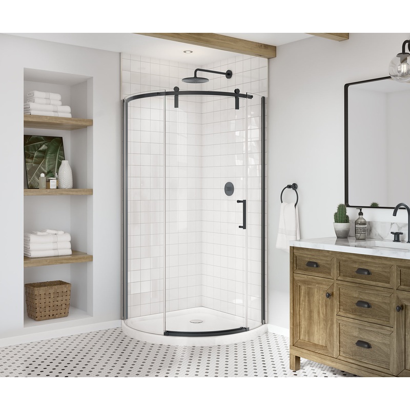MAAX 139410-900-340-001 Outback Round 36 x 36 x 75 5/8 in. 8mm Sliding Shower Door for Corner Installation with Clear glass in Matte Black