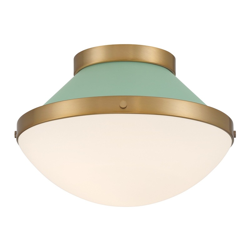 One Light Flush Mount from the Xander Collection in Vibrant Gold/Green Finish by Crystorama