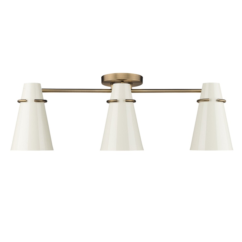 Reeva 3 Light Semi-Flush in Modern Brass with Glossy Ecru Shade
