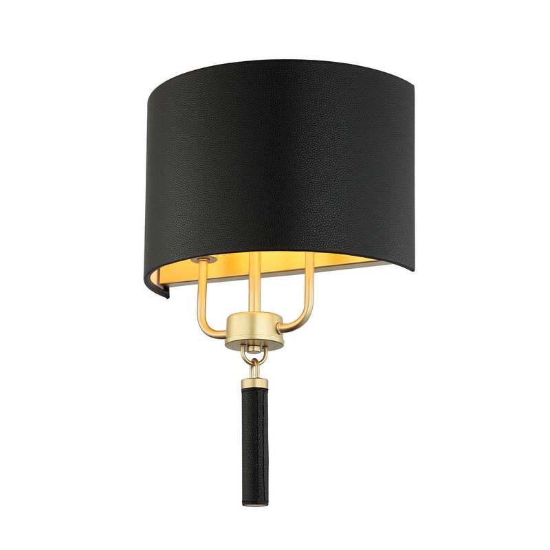 Two Light Wall Sconce from the Secret Agent Collection in Painted Gold/Black Leather Finish by Varaluz