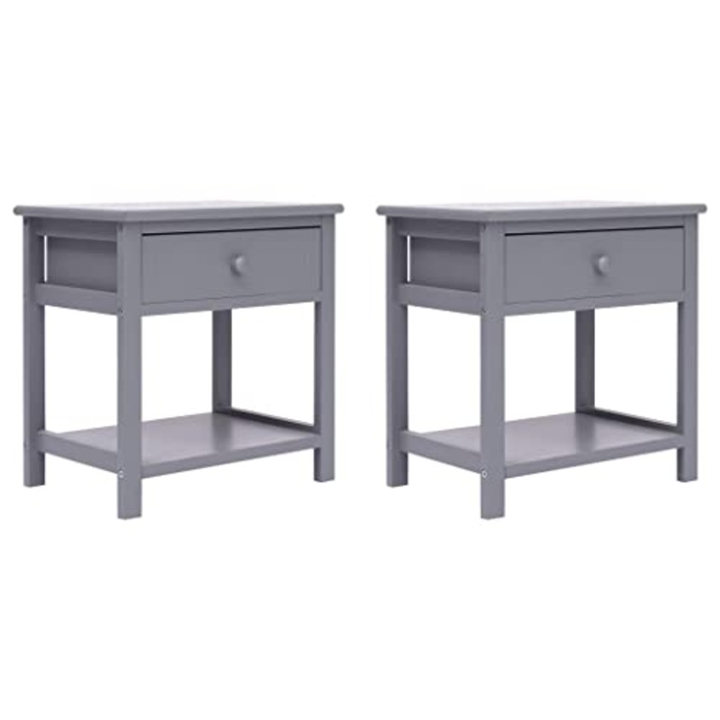 vidaXL 2X Legno Paulonia Comodini Stile Tradizionale Rustico Semplice Solido Resistente con Cassetti Stand Tavolini Notte Tavolinetti Grigi Com