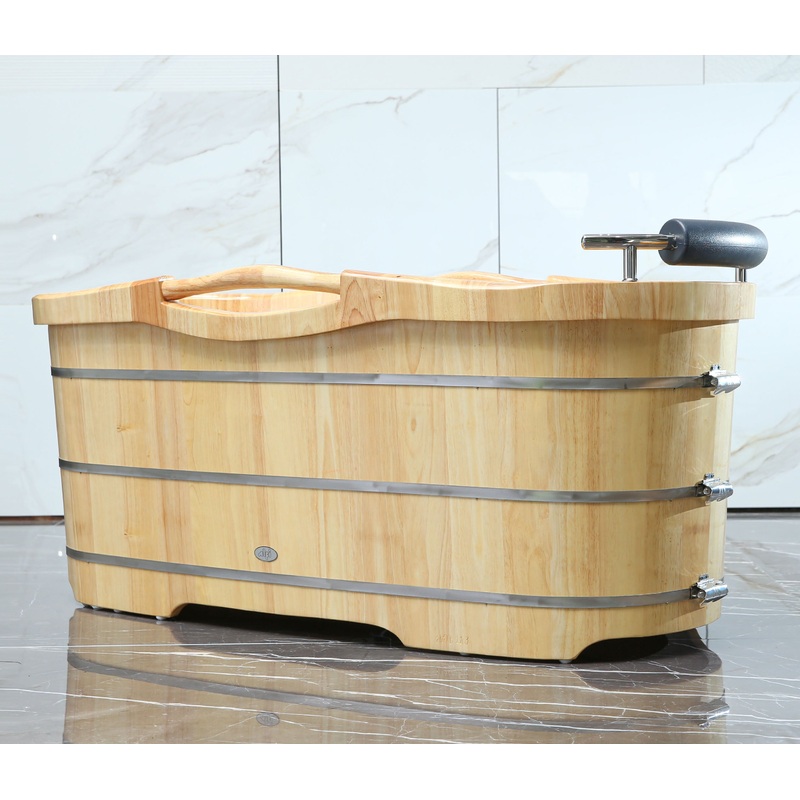 ALFI brand AB1163 61″ Free Standing Wooden Bathtub with Cushion Headrest