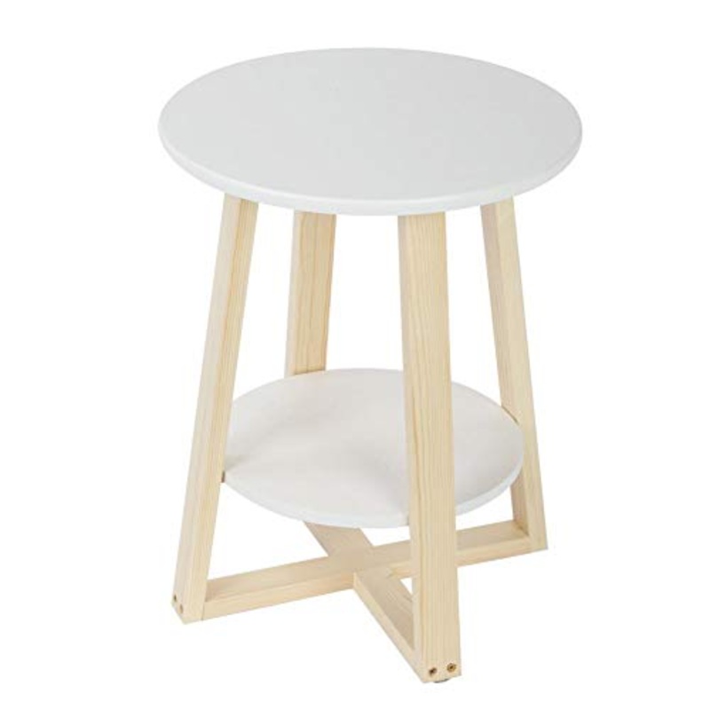 EVTSCAN Tavolo Rotondo a 2 Livelli per Piccoli spazi, Comodino Moderno Bianco con ripiano portaoggetti – 40  40  50,5 cm