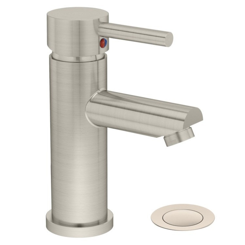 Lavatory Faucet Dia Round 1 Lever ADA WaterSense Satin Nickel 1.0 Gallons per Minute Metal Push Pop 1 Hole