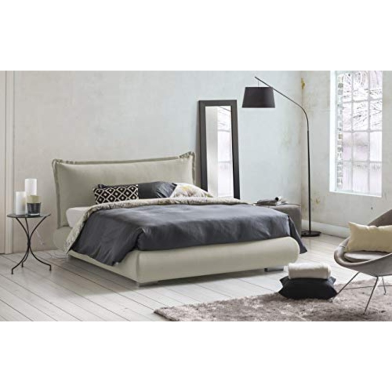 Talamo Italia Letto contenitore Matrimoniale Teresa, Made in Italy, Letto con rivestimento e testata in tessuto, Apertura frontale, adatto per materasso 160×190 cm, Panna