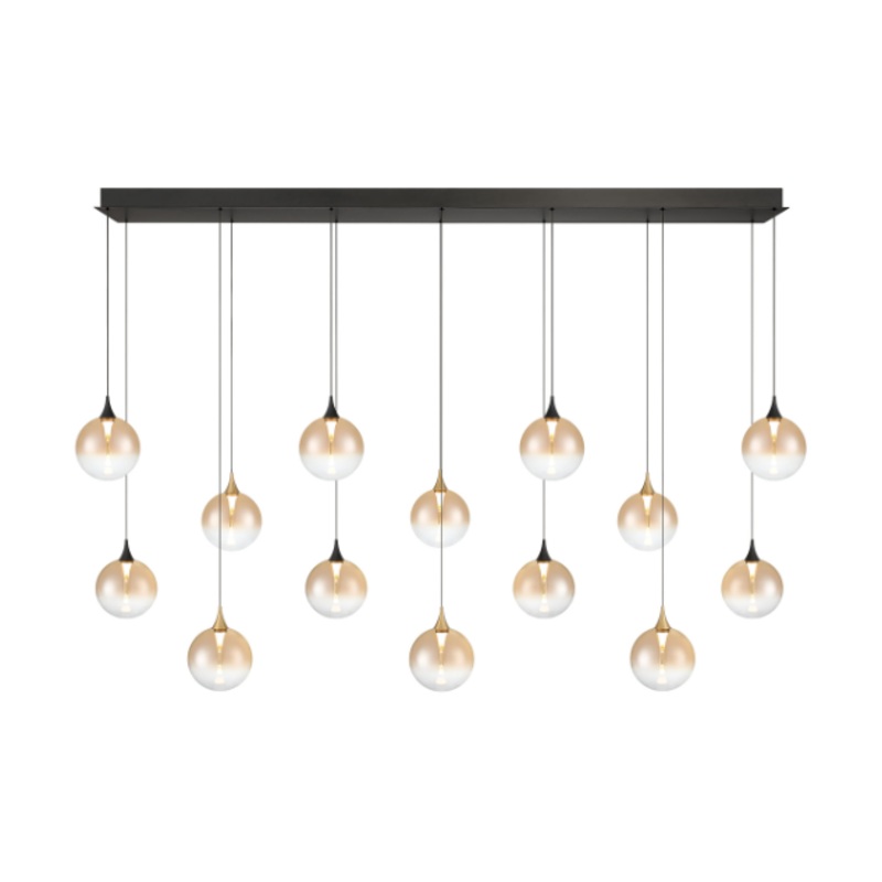 Iissa 14-Light 72″ Chandelier Gold-Black Amber Glass