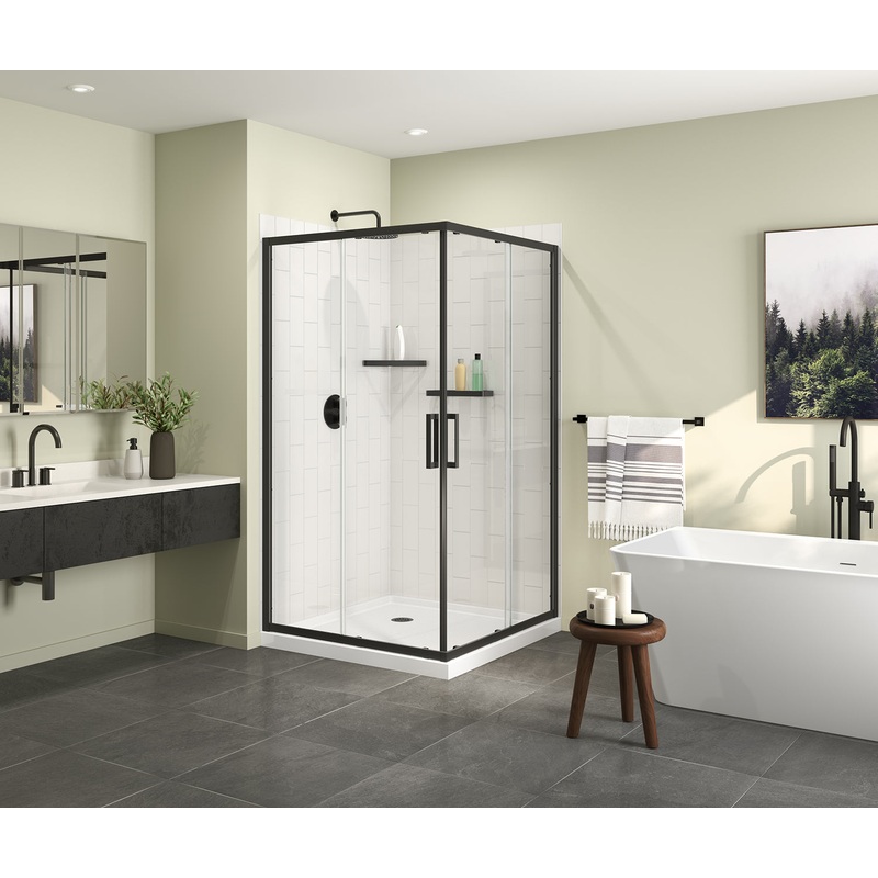 MAAX 107486-900-340-000 Scarlet 42 x 42 Acrylic Corner Drain Shower Kit in White with Clear Glass in Matte Black