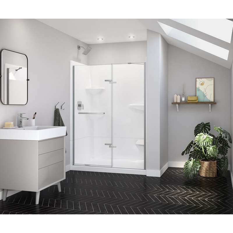 MAAX 139579-900-084-000 Reveal Sleek 71 51 -54  x 71  in. 8mm Pivot Shower Door for Alcove Installation with Clear glass in Chrome