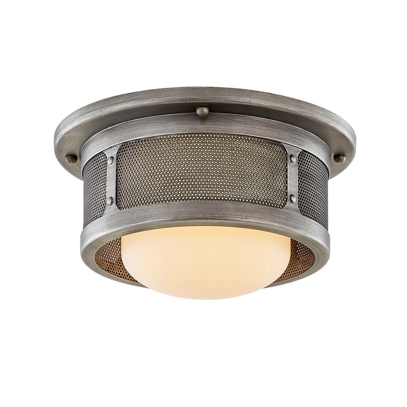 One Light Flush Mount from the Bauer Collection in Antique Pewter Finish by Troy Lighting
