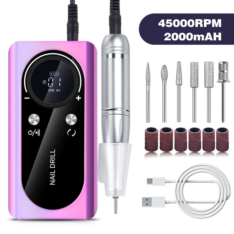 Purple Professional 45000RPM Rechargeable Nail Drill – Portable Electric Nail File for Manicure & Pedicure