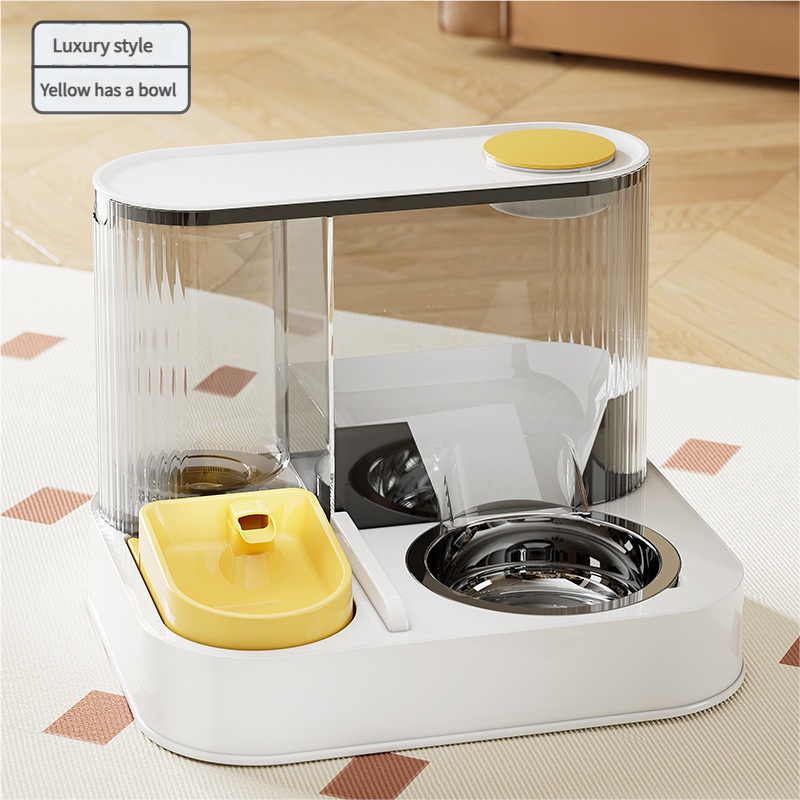 Automatic Pet Feeder and Water Bowl – 2-in-1 Yellow Stainless Steel Bowl Cat Feeding Station