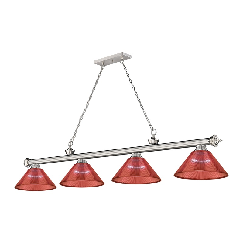 Cordon 4-Light Billiard Brushed Nickel Cone Burgundy Acrylic