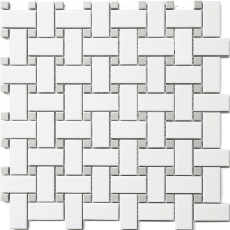 Roca Tile Usa Inc United States Ceramic Tile Cc Mosaics Ii Matte White With Gray Dot Basketweave Porcelain Mosaics. Ufcc115-12Mt 1 Sheet = .97 Sq. Ft.