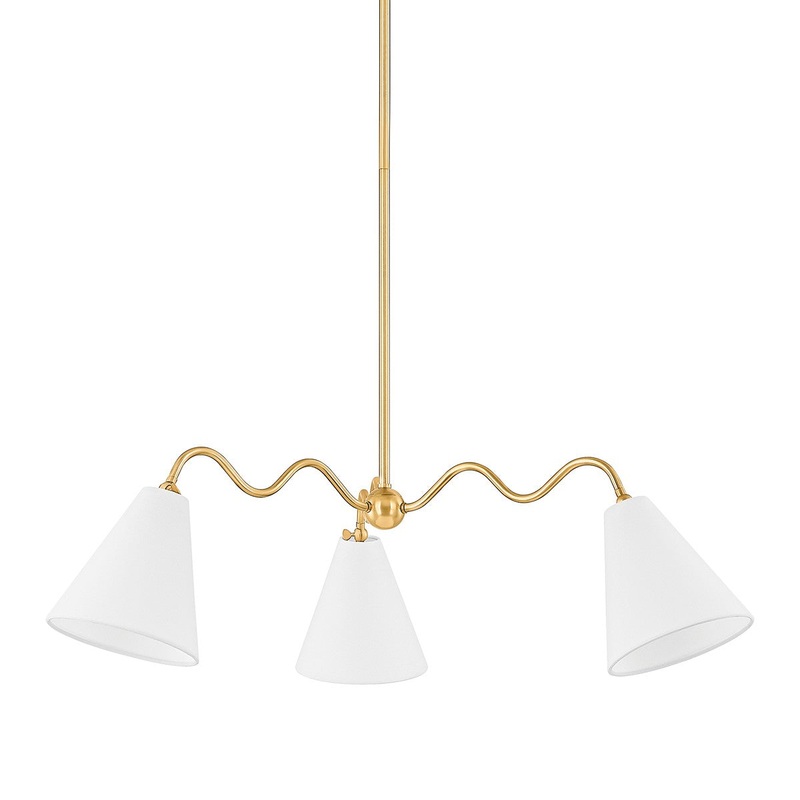 Three Light Chandelier from the Onda Collection in Aged Brass Finish by Mitzi