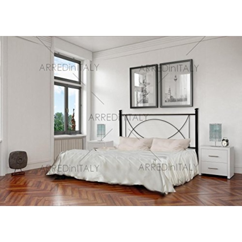 Letto Matrimoniale in Ferro Colore Nero Grafite con GIROLETTO PREDISPOSTO per Rete con Piedini 160 X 190 CM. Non Inclusa – Prodotto Made in Italy – ARR043
