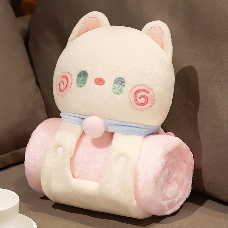 Plush 2-in-1 Pillow Blanket – Adorable Design for Cozy Comfort(White Cat)