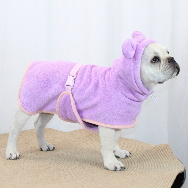 Purple Hooded Dog Bathrobe – Super Absorbent, Adjustable Fit, Cozy Pet Towel (Size : XS)