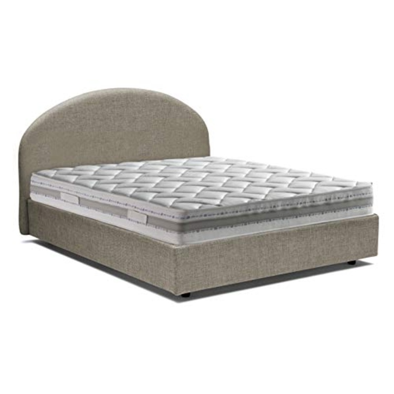 Talamo Italia Letto contenitore Una piazza e mezza Luna, Made in Italy, Letto con rivestimento in tessuto, Apertura frontale, con materasso cm 120×190 incluso, Tortora