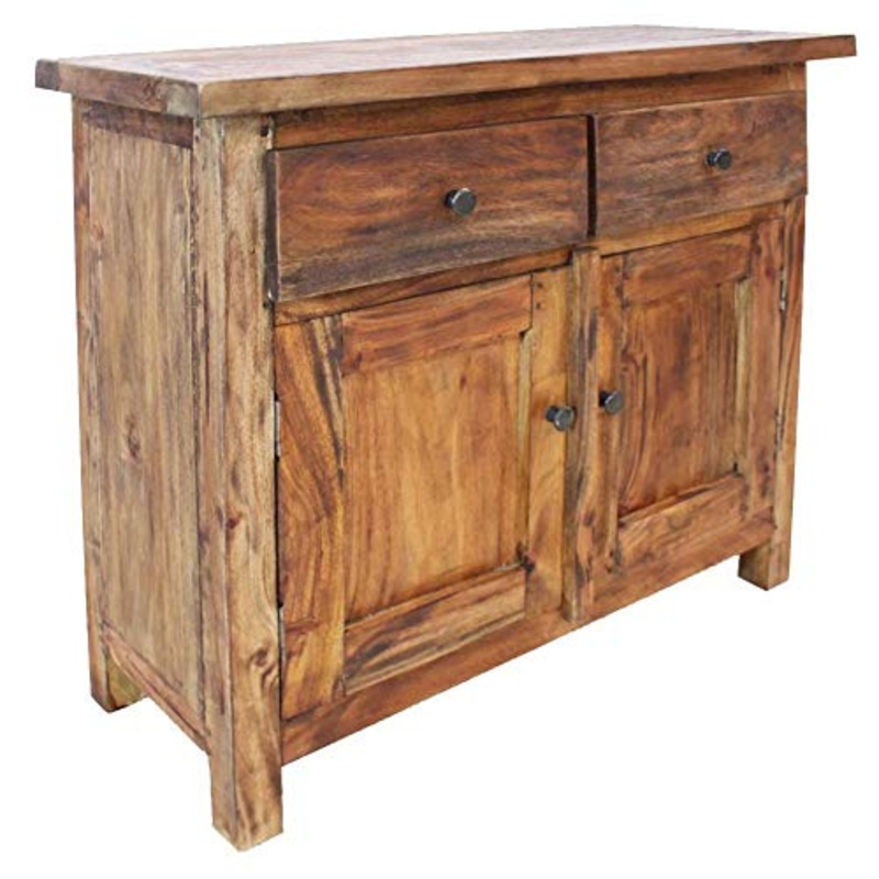Ausla – Credenza in legno massiccio di recupero, da pavimento, con ante e cassetti, per sala da pranzo, soggiorno, corridoio, camera da letto, 75 x 30 x 65 cm
