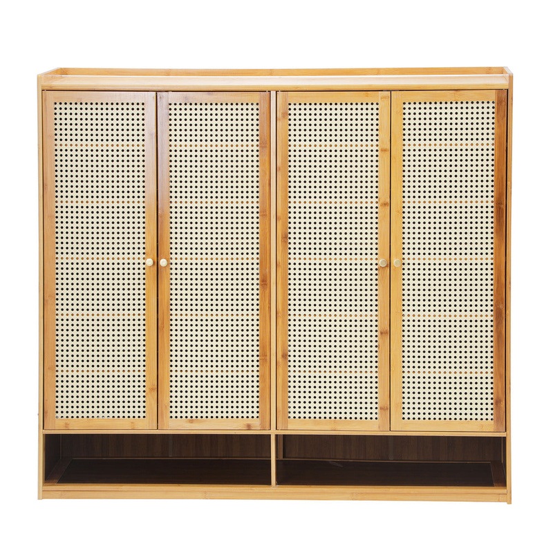 Shoe Storage Cabinet 4 Doors Rattan Brown